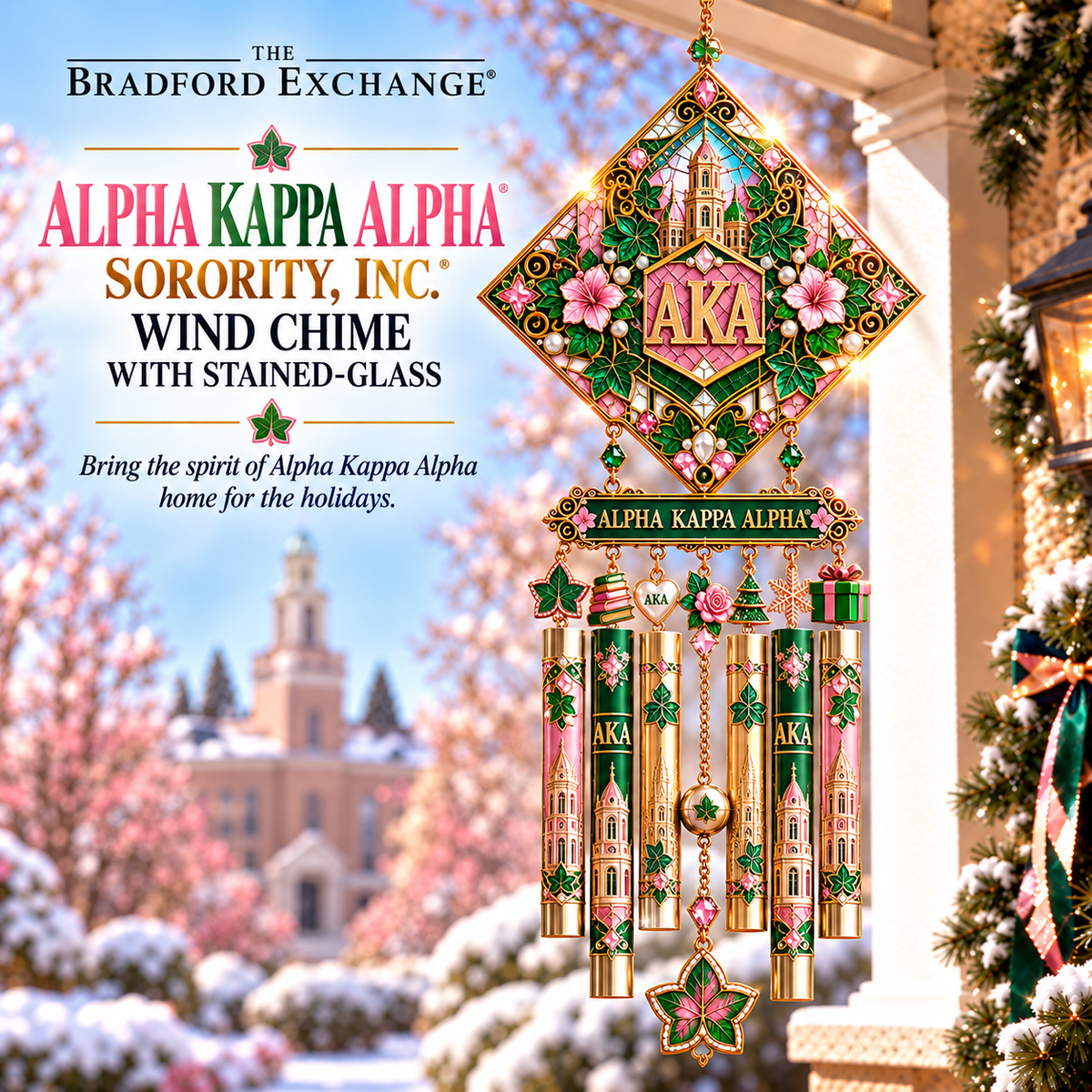 AKA Premium Christmas Stained Glass Wind Chime NTNA