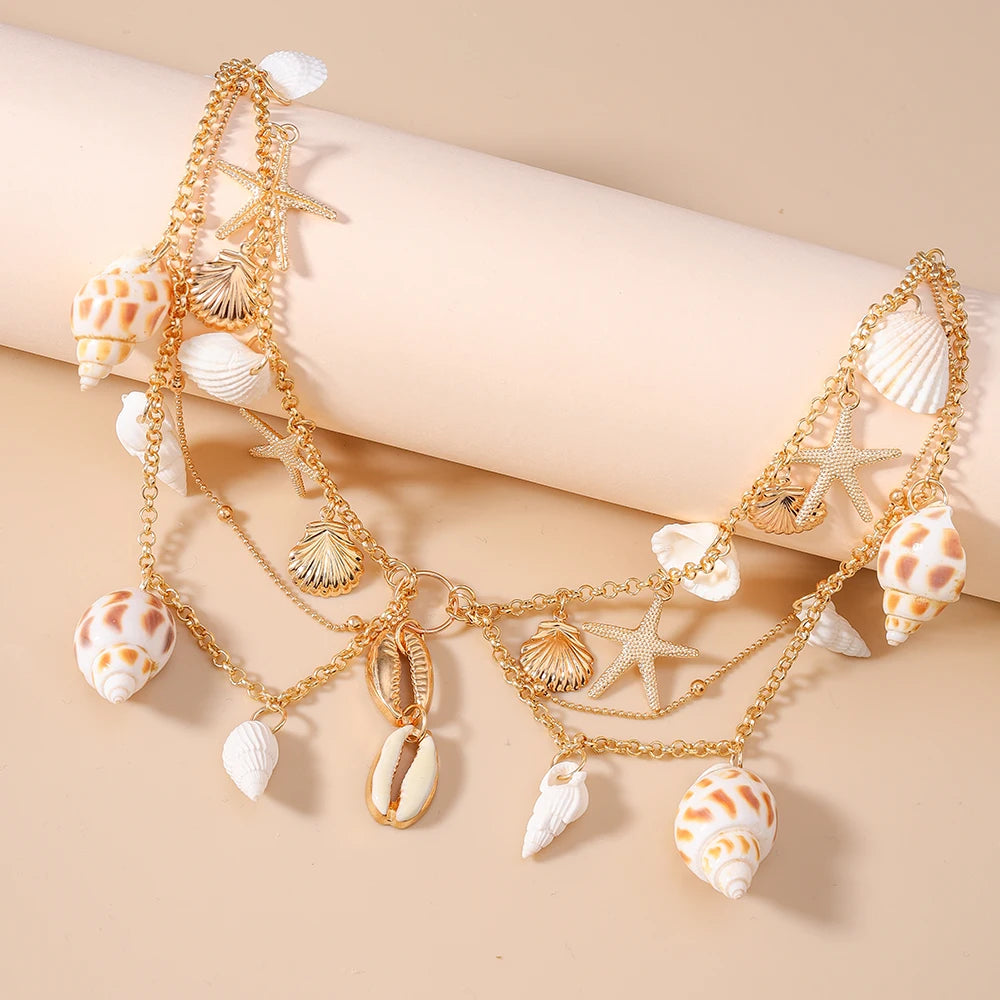Aihua Summer Beach Metal Starfish Conch Shell Necklace For Woman Girls Hot Sale Boho Necklace Party Fashion Jewerly Gifts