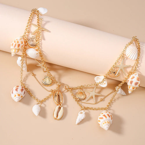 Aihua Summer Beach Metal Starfish Conch Shell Necklace For Woman Girls Hot Sale Boho Necklace Party Fashion Jewerly Gifts