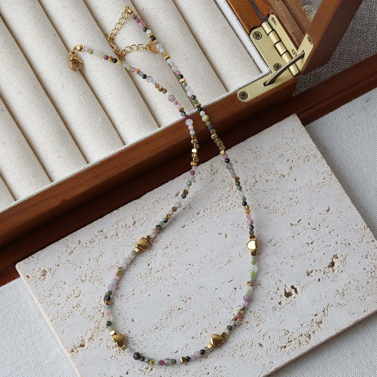 Good Quality Summer fashion necklace natural stone titanium steel accessory Heart adorned pendant for party gift