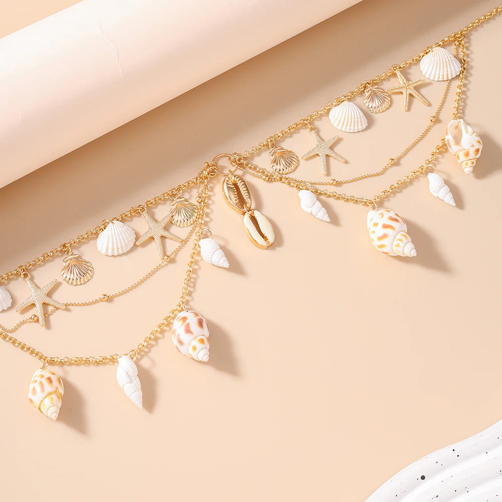 Aihua Summer Beach Metal Starfish Conch Shell Necklace For Woman Girls Hot Sale Boho Necklace Party Fashion Jewerly Gifts
