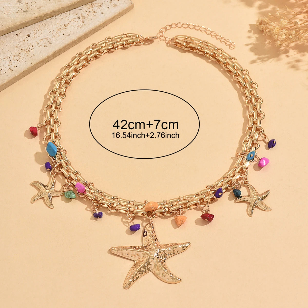 Chunky Starfish Charm Necklace Gold Alloy Boho Choker for Women Summer Beach Vacation Daily Party Gift